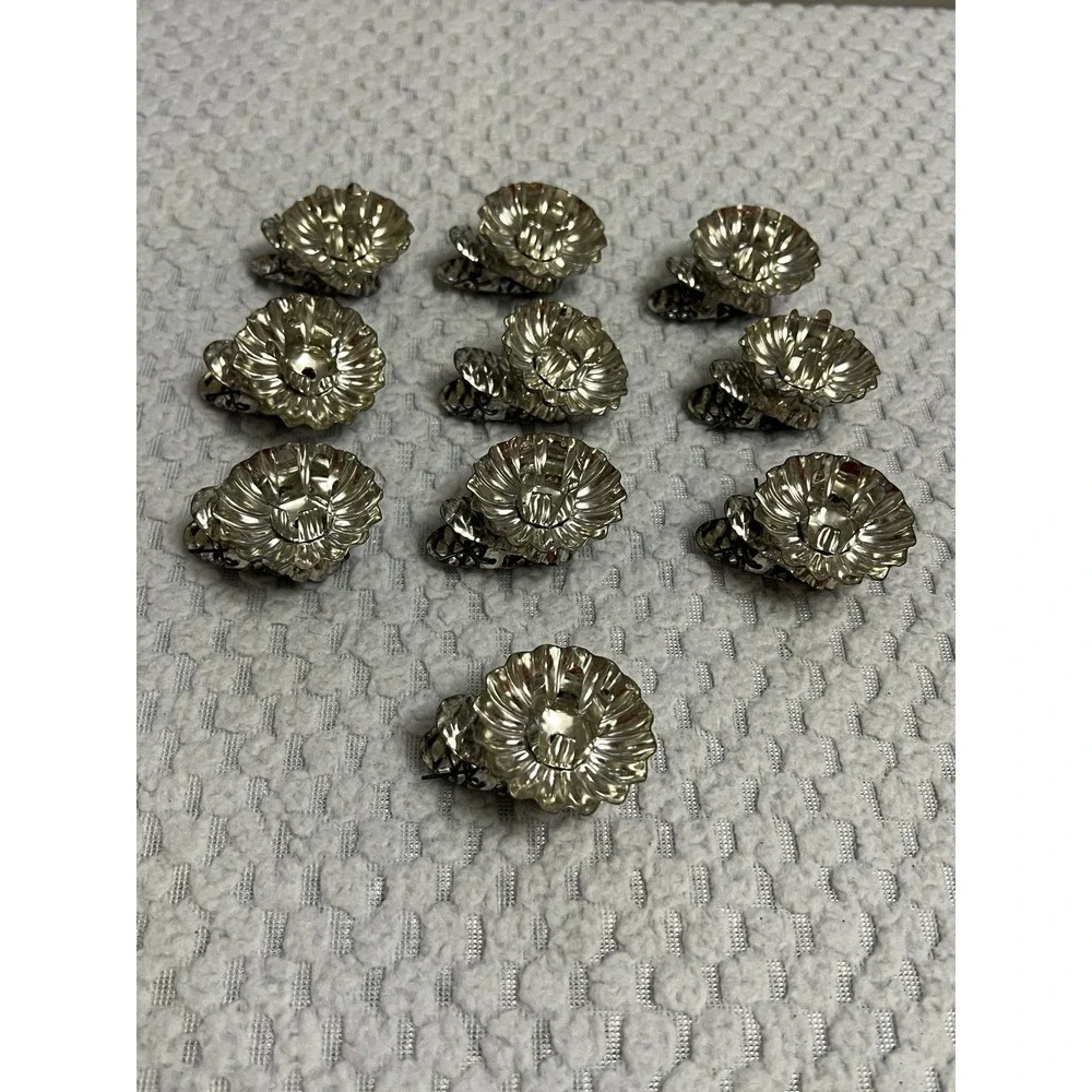 Vtg Silver Tin Christmas Tree Candle Clips Holder‎ Granny MCM Holiday Ornament